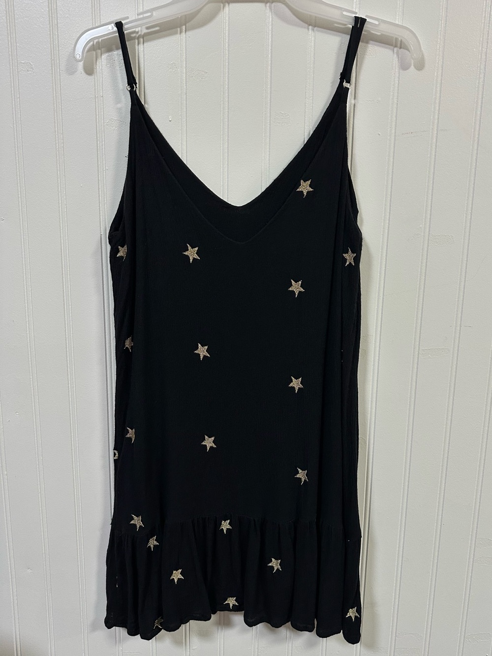 Storia S Black & Gold Stars Mini Dress Breezy Witchy Whimsigoth Ethereal Shift - Picture 2 of 12